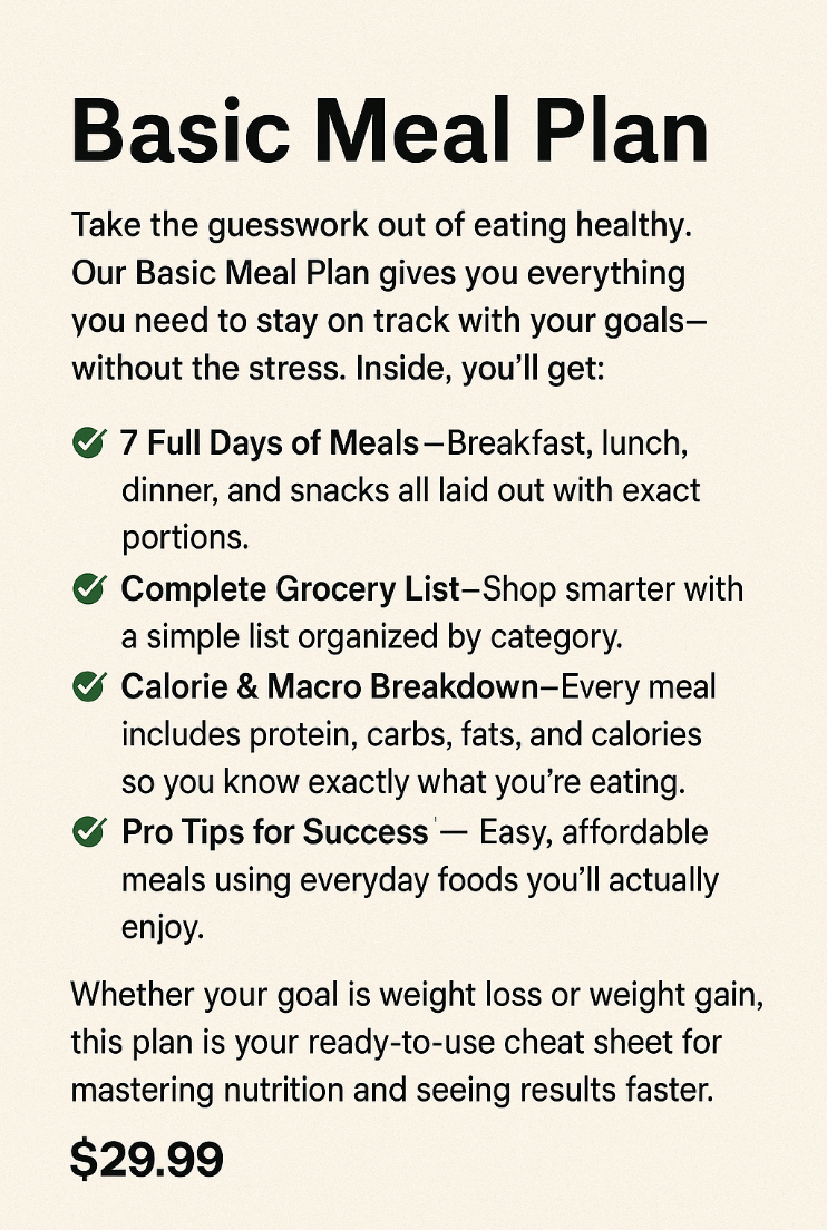 Basic Meal Plan- Weight Loss/Muscle Gain